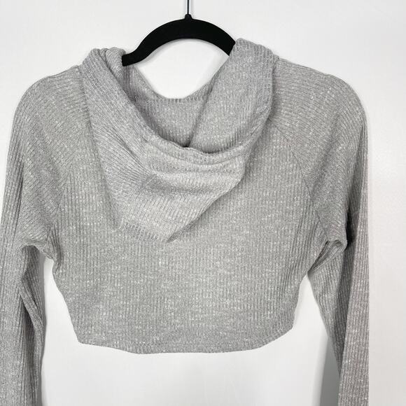 Gymshark Womens Small S Heather Gray Ribbed Cropped Hoodie Pullover Lounge Grey - Picture 6 of 9
